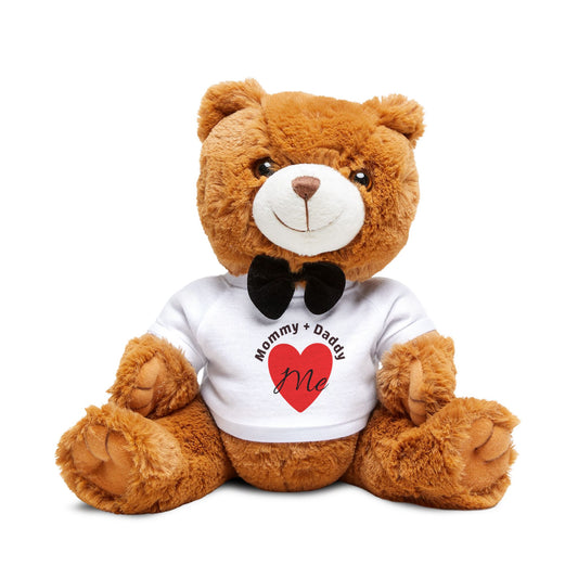 MOMMY + DADDY Love Me Personalized Teddy Bear with T-Shirt – Cute Plush Gift for Baby, New Parents.